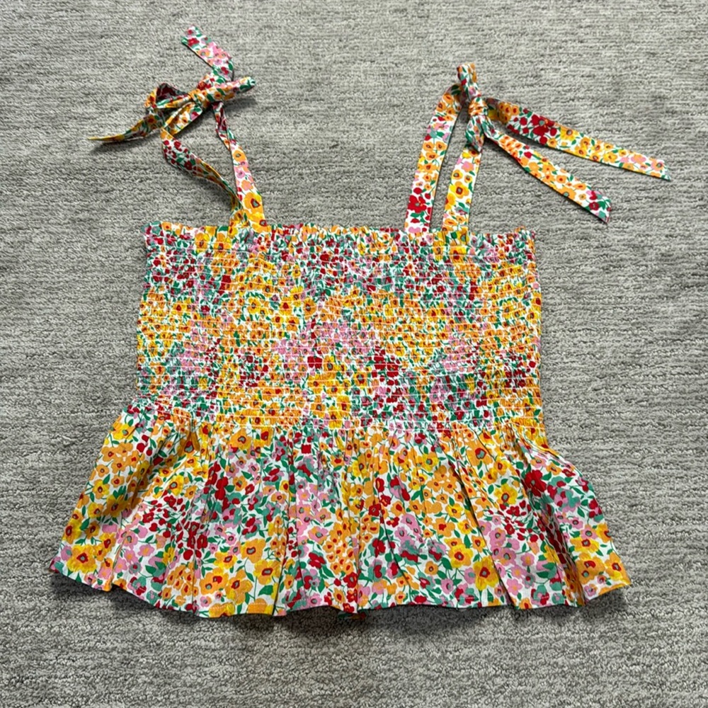 J Crew Women's Smocked Tank Top Floral Tie